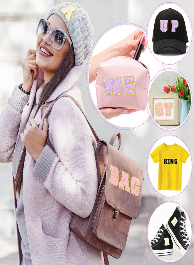 جوتوم مجموعة جوتوم من 104 قطعة من رقع حروف الشنيل ذاتية اللصق، رقع حروف الشنيل اللاصقة والمطرزة للملابس والسترات وحقائب الظهر والقبعات (كلاسيكي، أسود، أبيض، بنفسجي، وردي) - Image 5